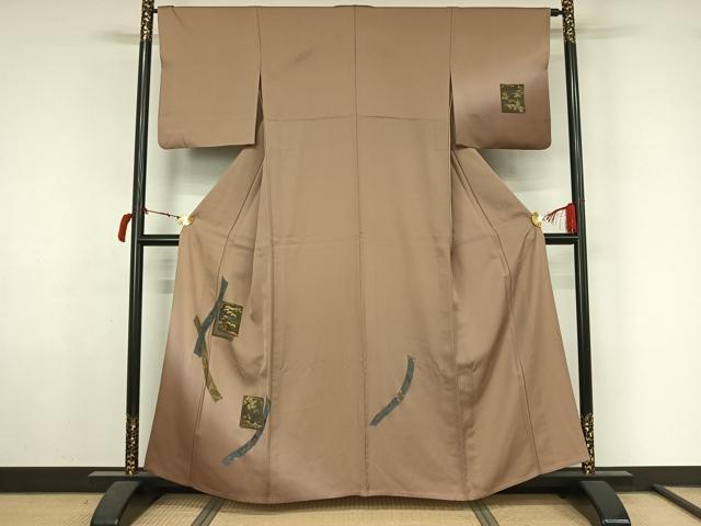 平和屋着物●訪問着　単衣　色紙重ね風景文　金彩　正絹　逸品　AABL6886jh
