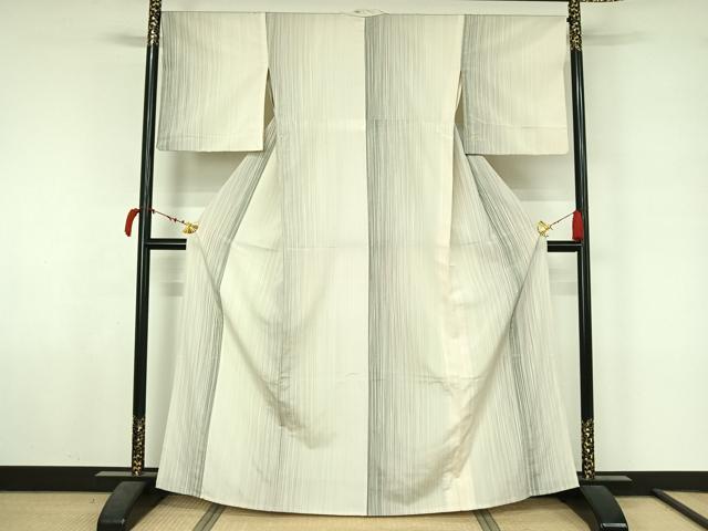 平和屋着物●お召　やまだ織　200色　単衣　縞　正絹　逸品　AABL6888jh