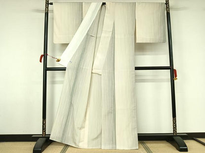 平和屋着物●お召　やまだ織　200色　単衣　縞　正絹　逸品　AABL6888jh