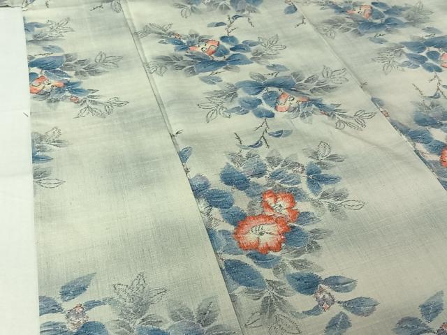 平和屋着物●小千谷紬　単衣　枝花文　証紙付き　正絹　逸品　AABL6889jh