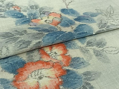 平和屋着物●小千谷紬　単衣　枝花文　証紙付き　正絹　逸品　AABL6889jh