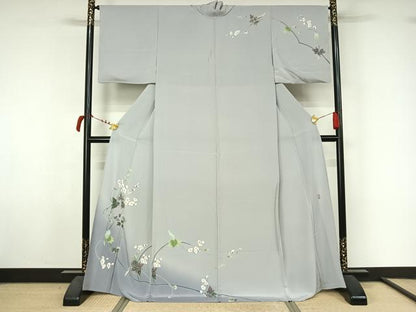 平和屋着物●十日町友禅　女流作家　遠田藤舟　訪問着　単衣　草花文　暈し染め　正絹　逸品　AABL6890jh