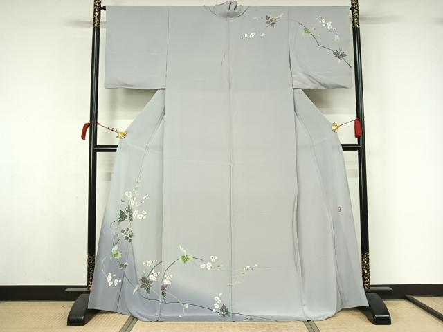 平和屋着物●十日町友禅　女流作家　遠田藤舟　訪問着　単衣　草花文　暈し染め　正絹　逸品　AABL6890jh