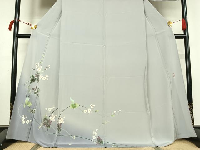 平和屋着物●十日町友禅　女流作家　遠田藤舟　訪問着　単衣　草花文　暈し染め　正絹　逸品　AABL6890jh