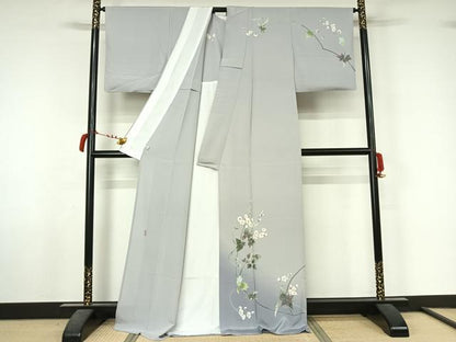 平和屋着物●十日町友禅　女流作家　遠田藤舟　訪問着　単衣　草花文　暈し染め　正絹　逸品　AABL6890jh