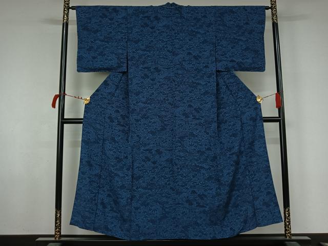 平和屋着物▽上質な小紋　単衣　型染め　風景花文　正絹　逸品　AABL6892jh