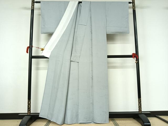 平和屋着物▽上質な色無地　単衣　流水草葉地紋　月白色　正絹　逸品　未使用　AABL6894jh