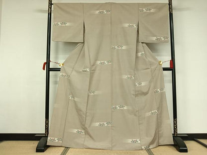 平和屋着物▽小千谷紬　単衣　横段花文　正絹　逸品　AABL6896jh