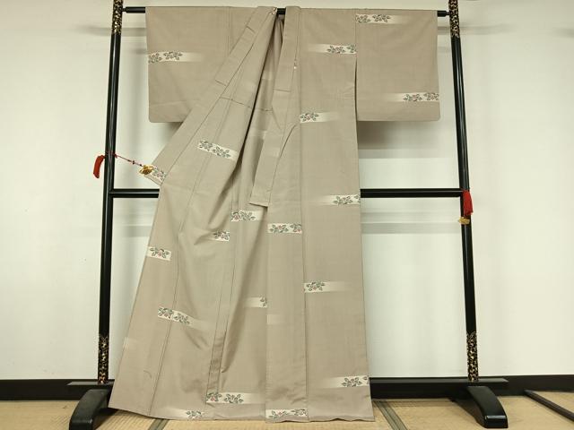 平和屋着物▽小千谷紬　単衣　横段花文　正絹　逸品　AABL6896jh
