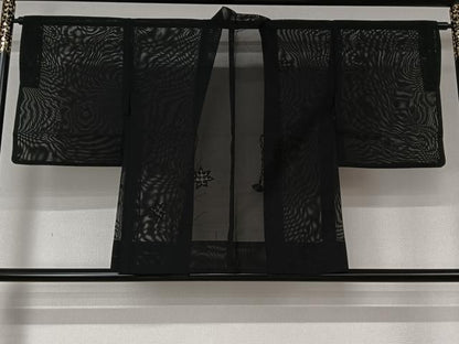 平和屋着物▽羽織　スリーシーズン　春夏秋　塵除け　草花文　黒地　正絹　逸品　AABL6902jh