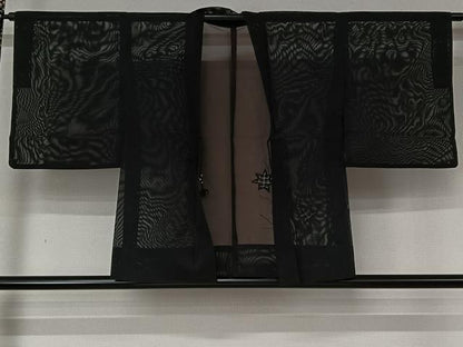 平和屋着物▽羽織　スリーシーズン　春夏秋　塵除け　草花文　黒地　正絹　逸品　AABL6902jh