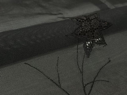 平和屋着物▽羽織　スリーシーズン　春夏秋　塵除け　草花文　黒地　正絹　逸品　AABL6902jh