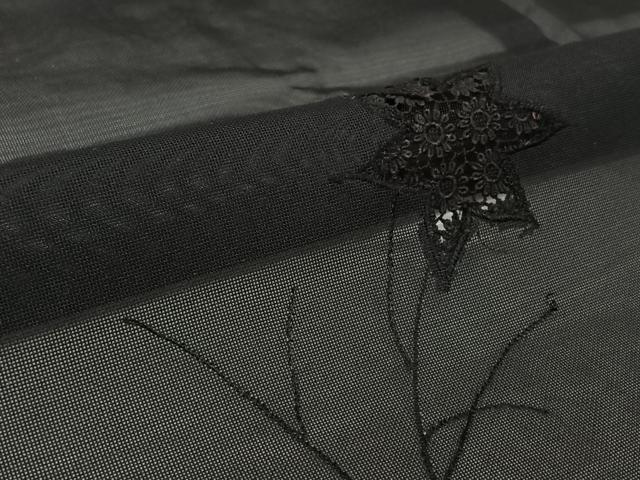 平和屋着物▽羽織　スリーシーズン　春夏秋　塵除け　草花文　黒地　正絹　逸品　AABL6902jh
