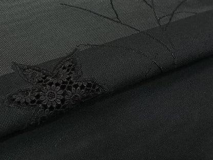平和屋着物▽羽織　スリーシーズン　春夏秋　塵除け　草花文　黒地　正絹　逸品　AABL6902jh