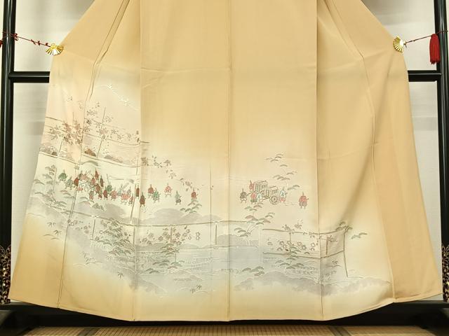 平和屋着物▽訪問着　単衣　中国三大刺繍　スワトウ刺繍　汕頭刺繍　総刺繍　人物風景花文　暈し染め　金糸　正絹　逸品　AABL6906jh