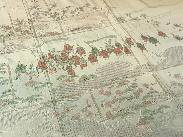 平和屋着物▽訪問着　単衣　中国三大刺繍　スワトウ刺繍　汕頭刺繍　総刺繍　人物風景花文　暈し染め　金糸　正絹　逸品　AABL6906jh