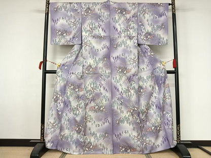 平和屋着物▽上質な小紋　単衣　飾花文　暈し染め　金彩　正絹　逸品　AABL6907jh