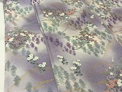 平和屋着物▽上質な小紋　単衣　飾花文　暈し染め　金彩　正絹　逸品　AABL6907jh