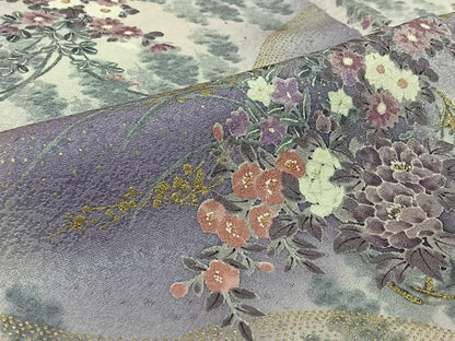 平和屋着物▽上質な小紋　単衣　飾花文　暈し染め　金彩　正絹　逸品　AABL6907jh