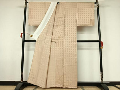 平和屋着物▽上質な小紋　単衣　幾何学文様　さが美扱い　正絹　逸品　AABL6908jh