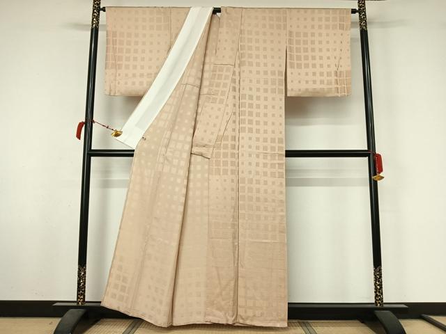 平和屋着物▽上質な小紋　単衣　幾何学文様　さが美扱い　正絹　逸品　AABL6908jh