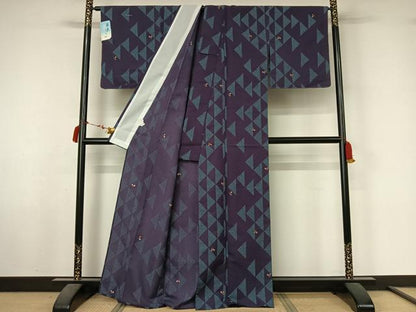 平和屋着物▽小紋　単衣　舞花文　洗える着物　未使用　AABL6911jh