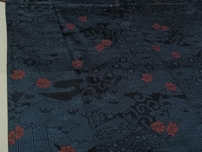 平和屋着物▽上質な紬　単衣　花唐草文　正絹　逸品　AABL6915jh