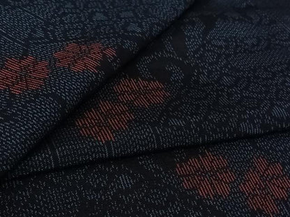 平和屋着物▽上質な紬　単衣　花唐草文　正絹　逸品　AABL6915jh