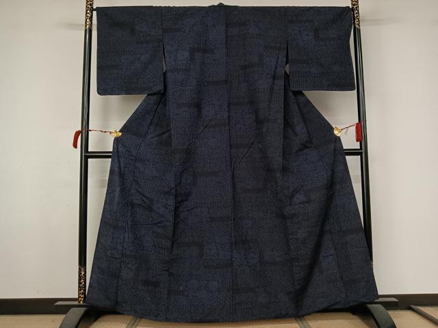 平和屋着物▽結城紬　単衣　草花文　正絹　逸品　AABL6924jh