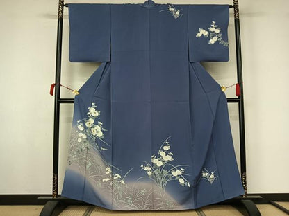 平和屋着物▽訪問着　単衣　刺繍　草花文　暈し染め　金糸　正絹　逸品　AABL6927jh