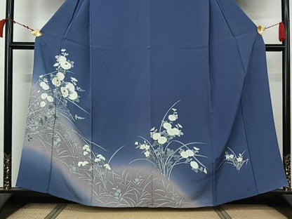 平和屋着物▽訪問着　単衣　刺繍　草花文　暈し染め　金糸　正絹　逸品　AABL6927jh