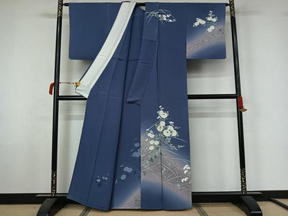 平和屋着物▽訪問着　単衣　刺繍　草花文　暈し染め　金糸　正絹　逸品　AABL6927jh