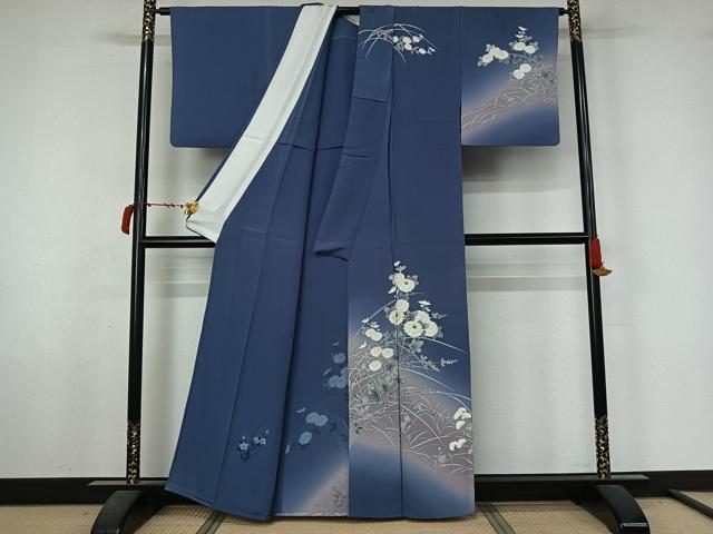 平和屋着物▽訪問着　単衣　刺繍　草花文　暈し染め　金糸　正絹　逸品　AABL6927jh