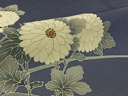 平和屋着物▽訪問着　単衣　刺繍　草花文　暈し染め　金糸　正絹　逸品　AABL6927jh