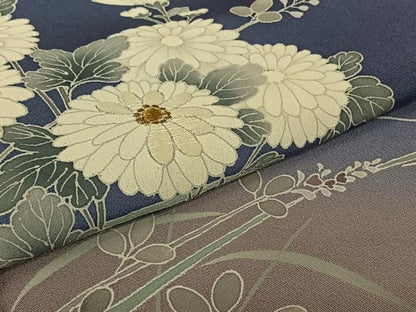 平和屋着物▽訪問着　単衣　刺繍　草花文　暈し染め　金糸　正絹　逸品　AABL6927jh