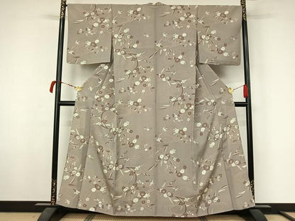 平和屋着物▽上質な小紋　単衣　流水花鳥文　正絹　逸品　AABL6928jh