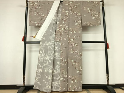 平和屋着物▽上質な小紋　単衣　流水花鳥文　正絹　逸品　AABL6928jh
