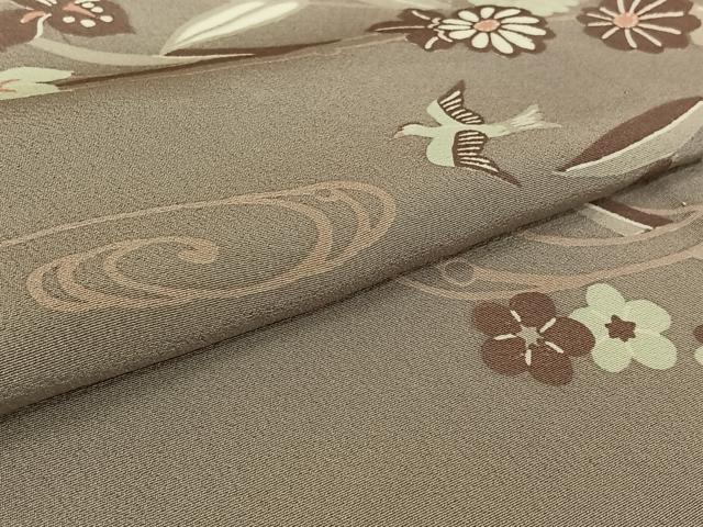 平和屋着物▽上質な小紋　単衣　流水花鳥文　正絹　逸品　AABL6928jh