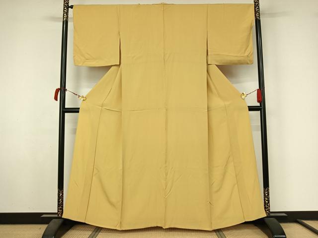 平和屋着物▽上質な色無地　単衣　蜂蜜色　正絹　逸品　AABL6929jh