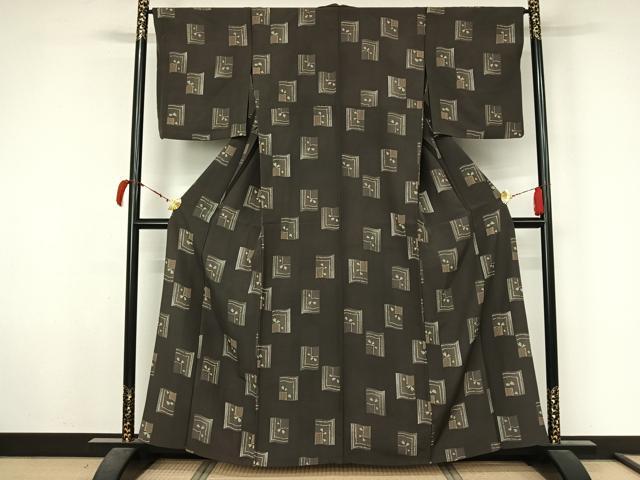 平和屋着物▽上質な小紋　単衣　色紙桜文　正絹　逸品　AABL6933jh