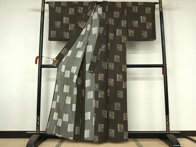 平和屋着物▽上質な小紋　単衣　色紙桜文　正絹　逸品　AABL6933jh