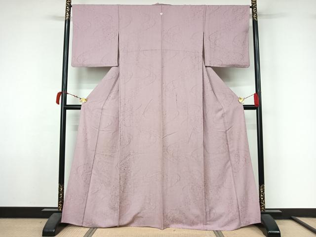 平和屋着物▽上質な色無地　単衣　流水箔散らし地紋　淡紅藤色　正絹　逸品　AABL6934jh