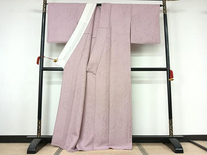 平和屋着物▽上質な色無地　単衣　流水箔散らし地紋　淡紅藤色　正絹　逸品　AABL6934jh
