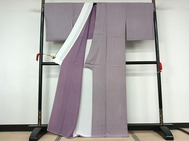 平和屋着物▽江戸小紋　単衣　万筋　江戸紫色×生成り色　正絹　逸品　AABL6936jh