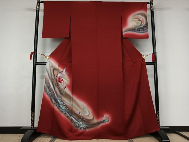 平和屋着物▽訪問着　単衣　花蝶文　暈し染め　正絹　逸品　AABL6937jh