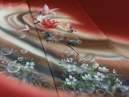 平和屋着物▽訪問着　単衣　花蝶文　暈し染め　正絹　逸品　AABL6937jh