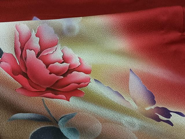 平和屋着物▽訪問着　単衣　花蝶文　暈し染め　正絹　逸品　AABL6937jh