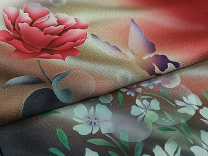 平和屋着物▽訪問着　単衣　花蝶文　暈し染め　正絹　逸品　AABL6937jh
