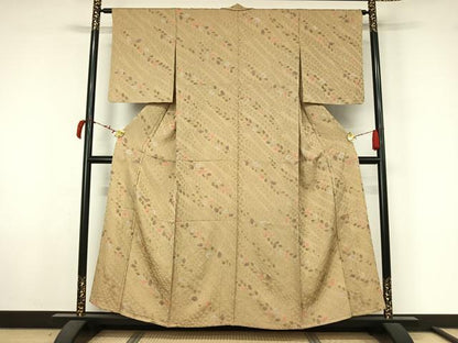 平和屋着物▽上質な小紋　単衣　草葉文　金彩　正絹　逸品　AABL6939jh