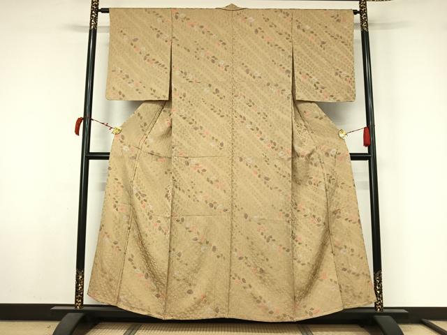 平和屋着物▽上質な小紋　単衣　草葉文　金彩　正絹　逸品　AABL6939jh